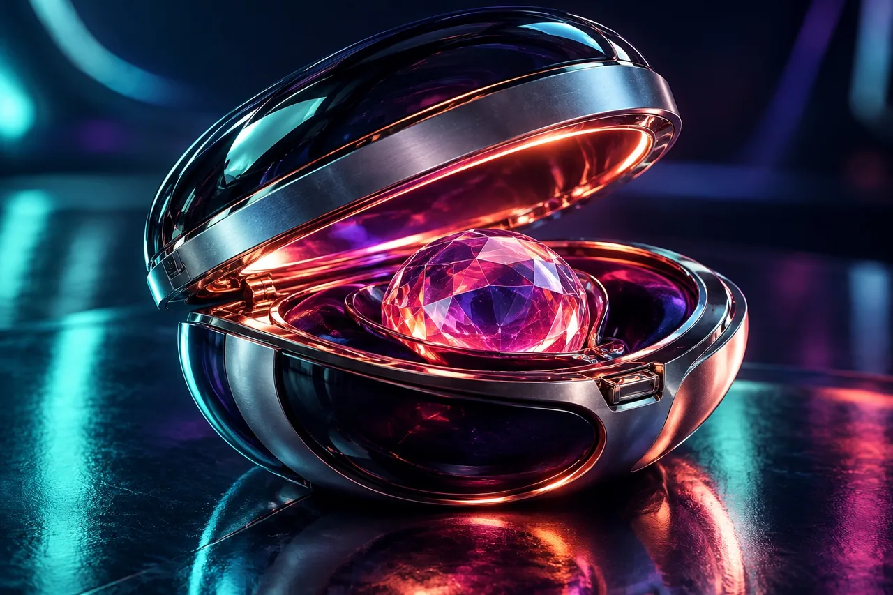 Cápsula de recompensa futurista com interior luminoso