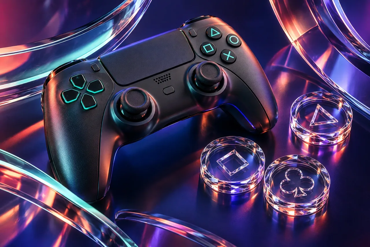 Controle de jogo em metal com fichas de cristal transparente