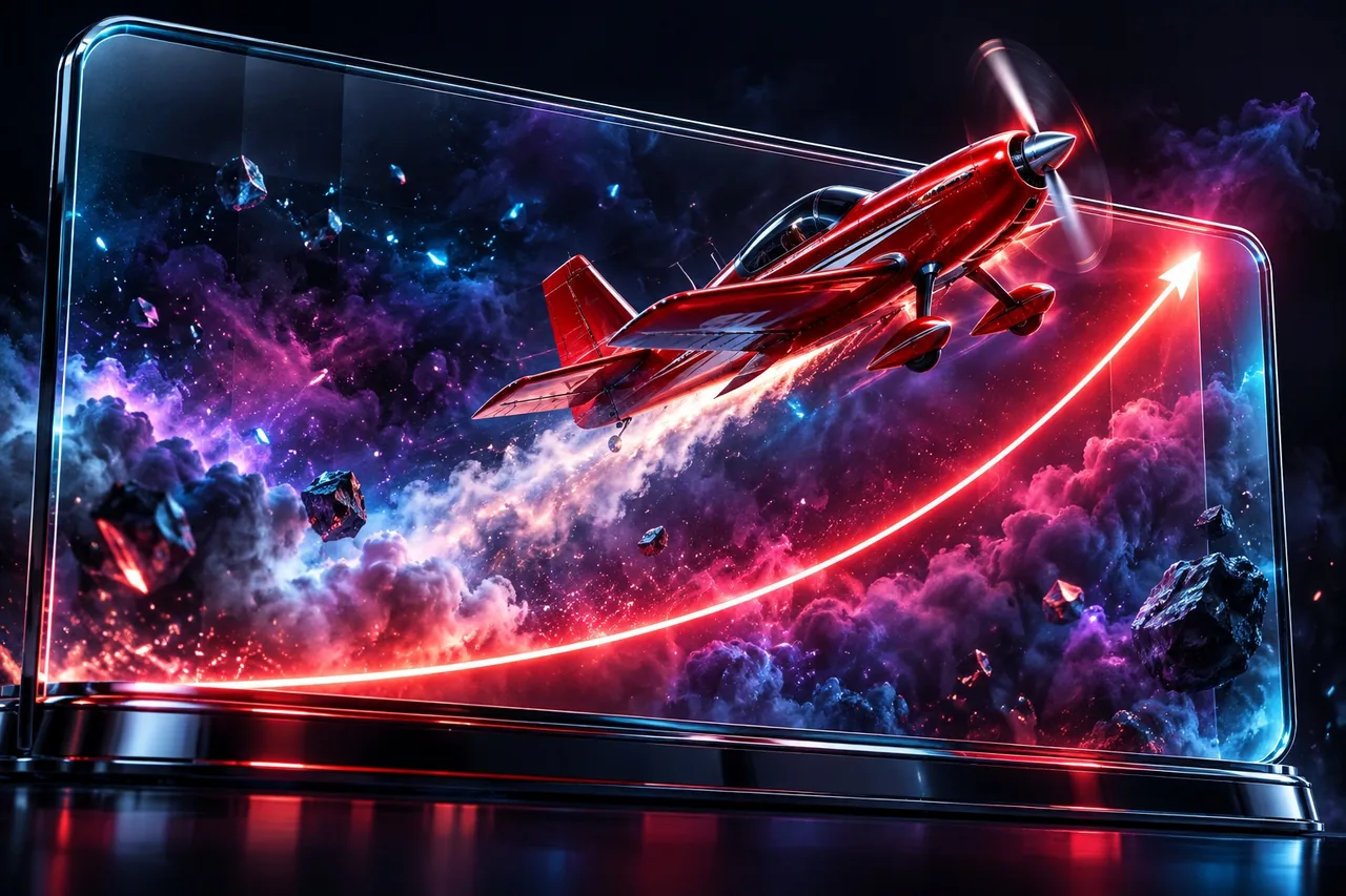 Trajetória luminosa e avião em uma composição de jogos crash
